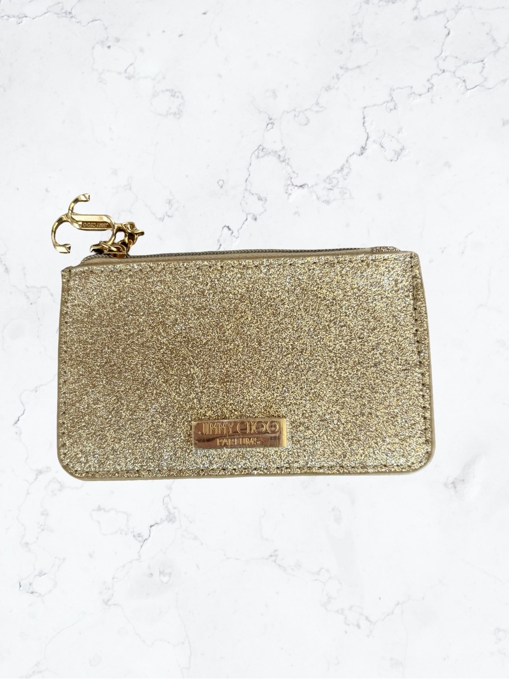 Jimmy Choo Parfums Gold Glitter Zip Card Wallet